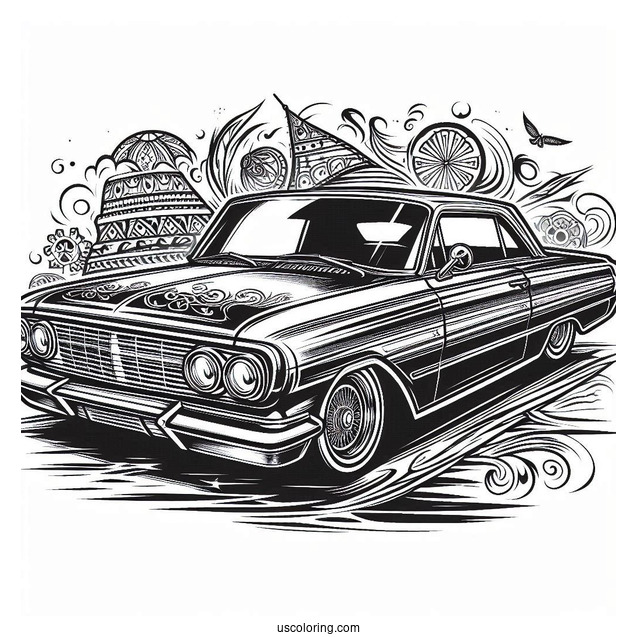 Detailed Lowrider Coloring Page Vintage Car