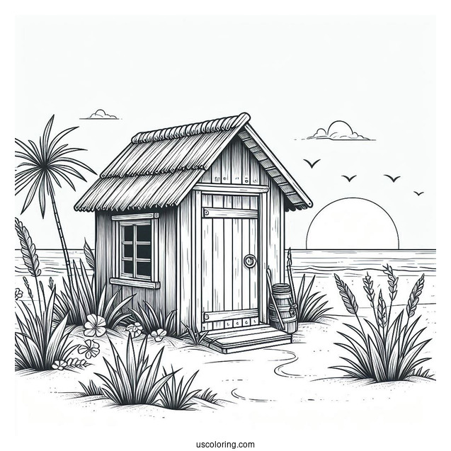Small Beach Shed With Weeds Coloring Page