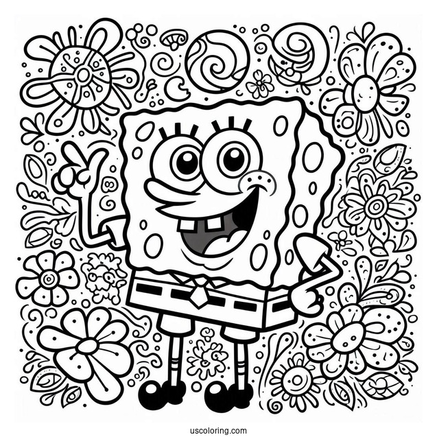 SpongeBob With Pointing Fingers To Color