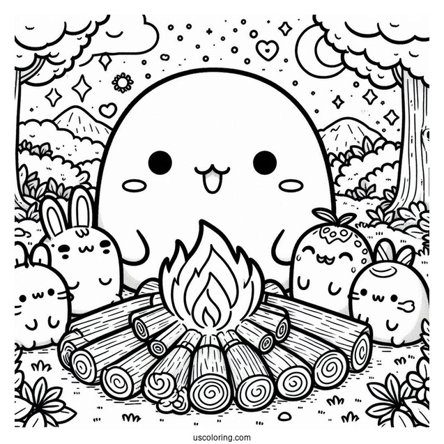 Sumikko Gurashi Coloring Page Of Backyard Bonfire With Minnikos
