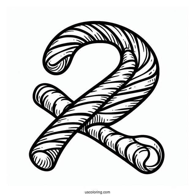 Easy Outline Of a Candy Cane To Color