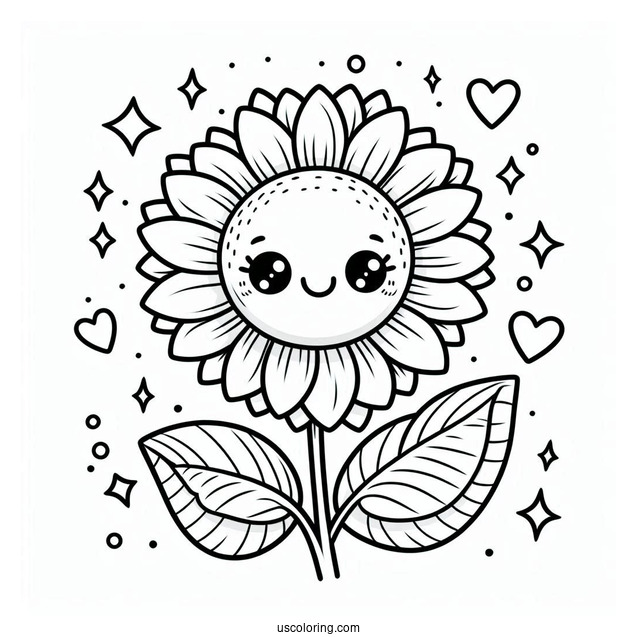 Cute Smiling Sunflower Coloring For Kids
