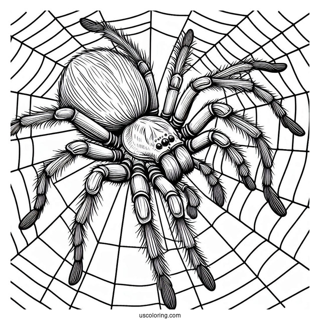 Detailed Huntsman Spider On Web To Color