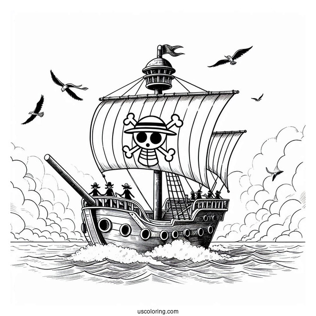 One Piece Coloring Page Of Straw Hat Pirates On Going Merry Ship