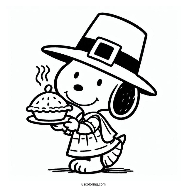 Pilgrim Coloring Page Snoopy Carrying A Pie For Kids
