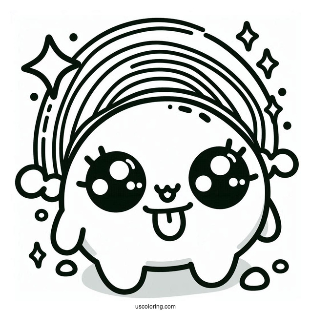 Green Rainbow Friends Coloring Page With Sparkling Eyes And Tongue Out