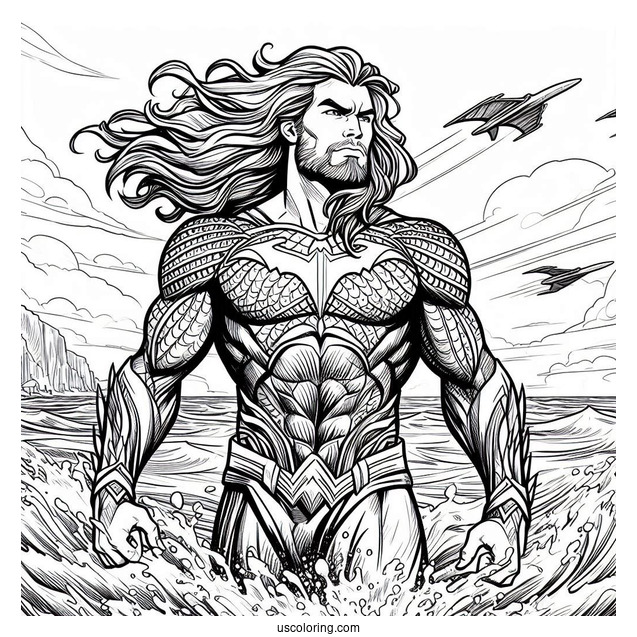 Aquaman Coloring Page Leading The Justice League