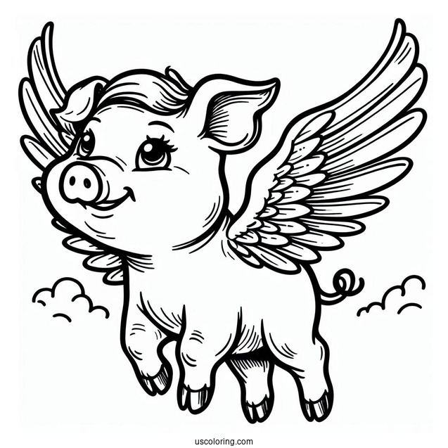 Flying Pig With Wings To Color