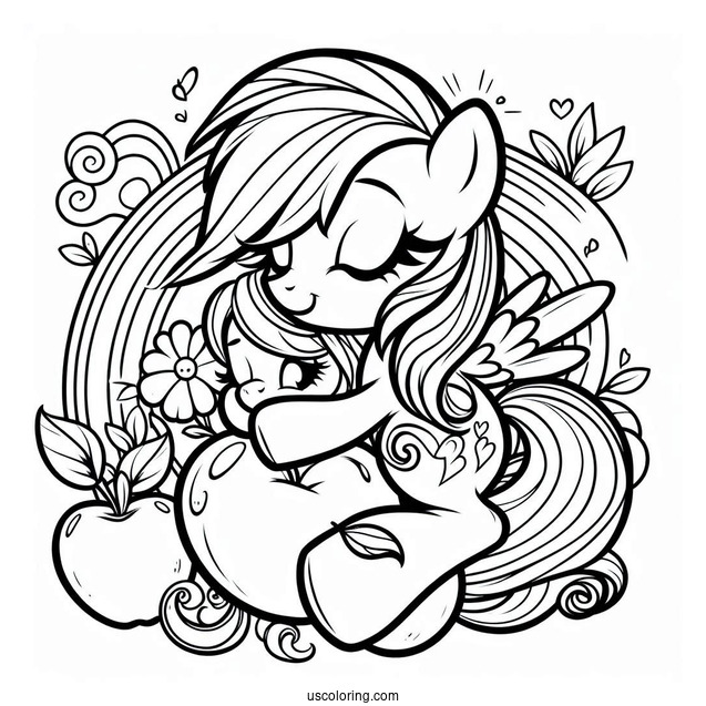 Rainbow Dash Coloring Page Hugging Applejack For Kids
