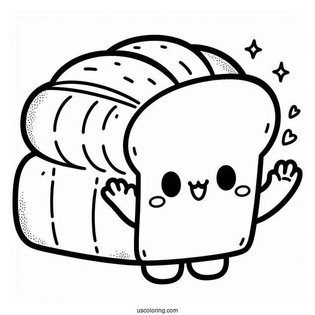 Cute Coloring Page Of Bread Loaf Waving For Preschoolers