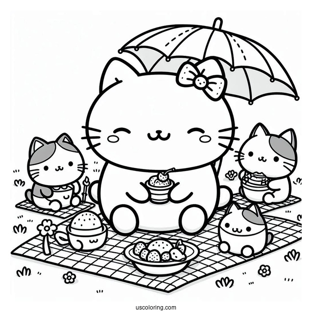 Sumikko Gurashi Coloring Page Of Neko Gattinosh Having Picnic With The Minnikos