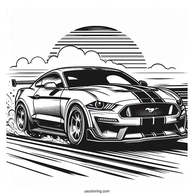 Mustang Race Car On Track To Color