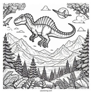 Spinosaurus Coloring Page In The Mountains