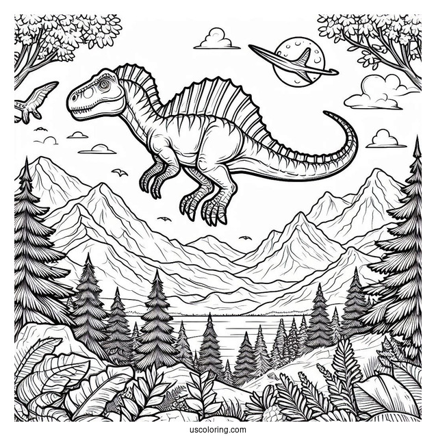 Spinosaurus Coloring Page In The Mountains