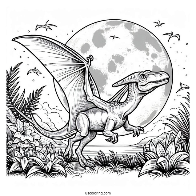 Pterodactyl Coloring Page About To Attack From The Sky