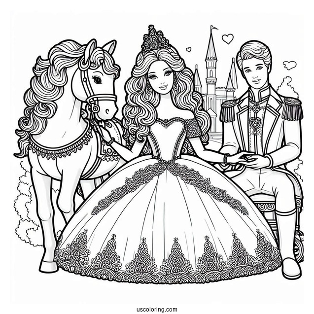 Princess Barbie With Prince And Horse