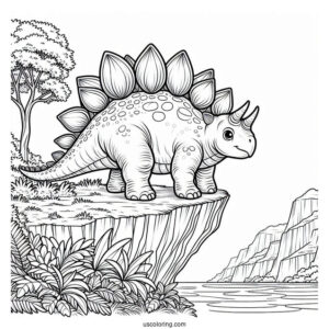 Stegosaurus Coloring Page Standing On Edge Of Cliff