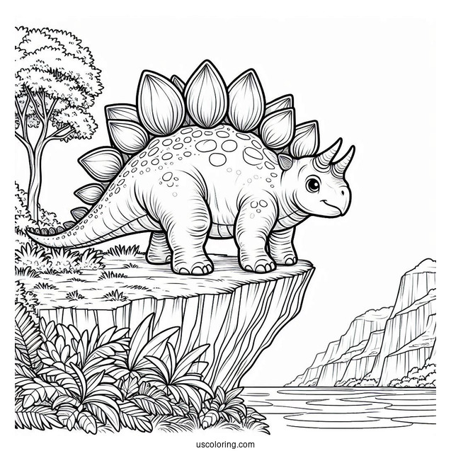 Stegosaurus Coloring Page Standing On Edge Of Cliff