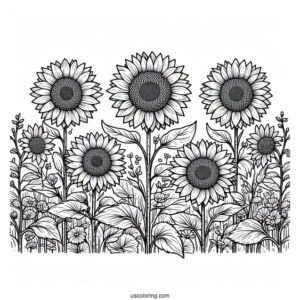 Multiple Sunflowers In Field Coloring Page