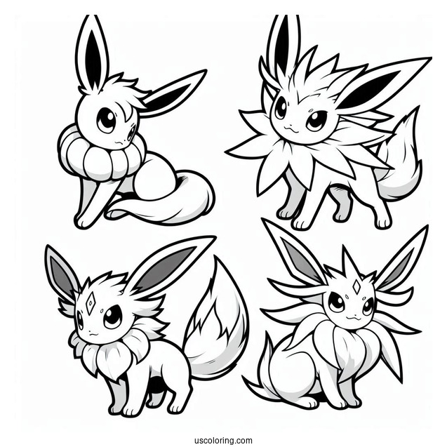 Sylveon Coloring Page Of Flareon, Jolteon, And Espion