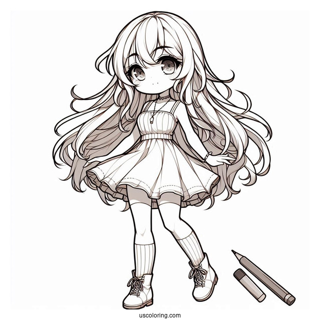 Chibi Girl With Flowing Hair, Short Dress, And Knee High Socks
