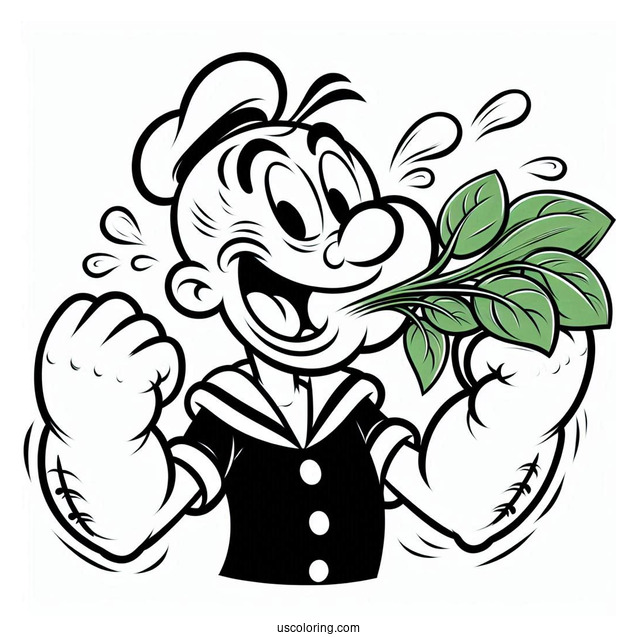 Popeye Coloring Page Catching Spinach With His Mouth