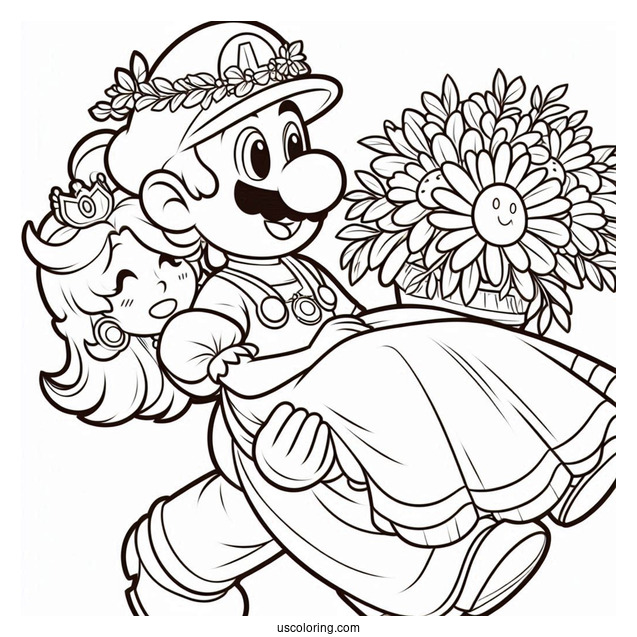 Luigi Carrying Princess Daisy Coloring Page
