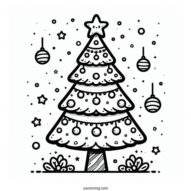 Cartoon Christmas Tree To Color For Kids