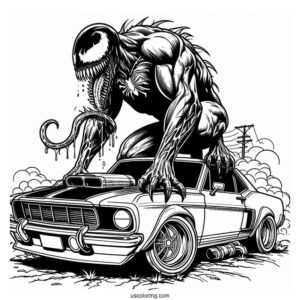Carnage Coloring Page Growling On Top Of Car