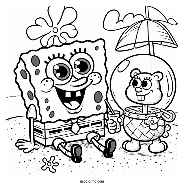 Sandy And SpongeBob Playing Together