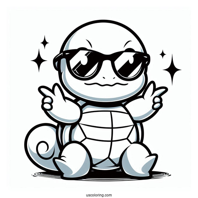 Squirtle Coloring Page Of Holding Squad Sunglasses