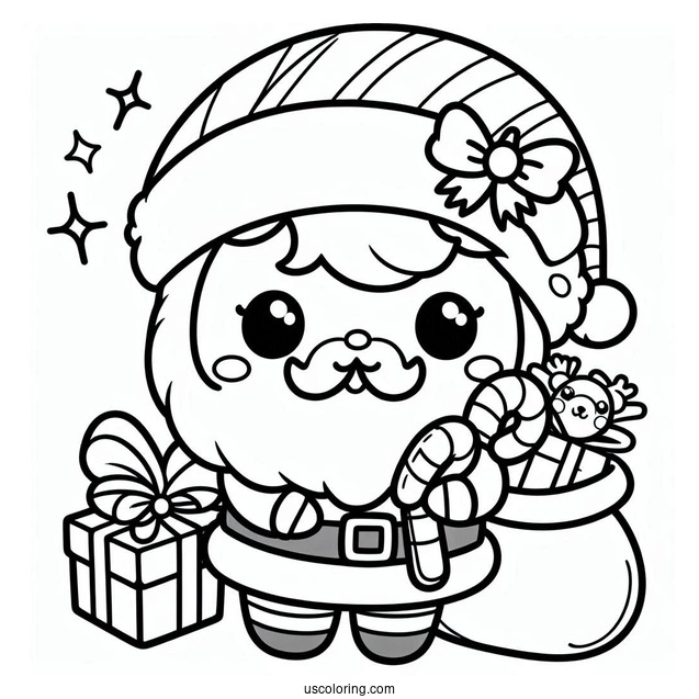 Kawaii Themed Santa Merry Christmas Coloring Picture