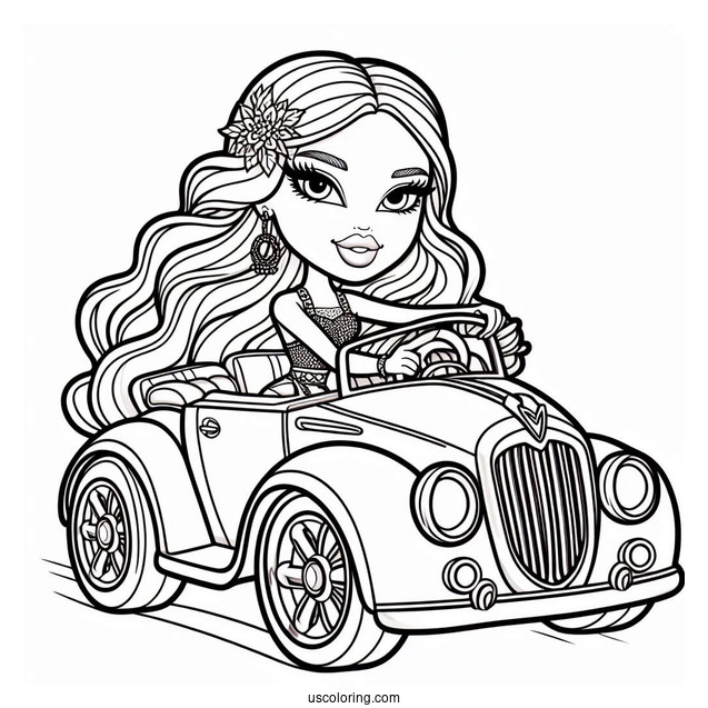 Bratz Dolls Riding Car Coloring Sheet
