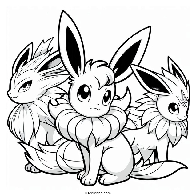 Sylveon Coloring Page Of Flareon, Jolteon, And Espion