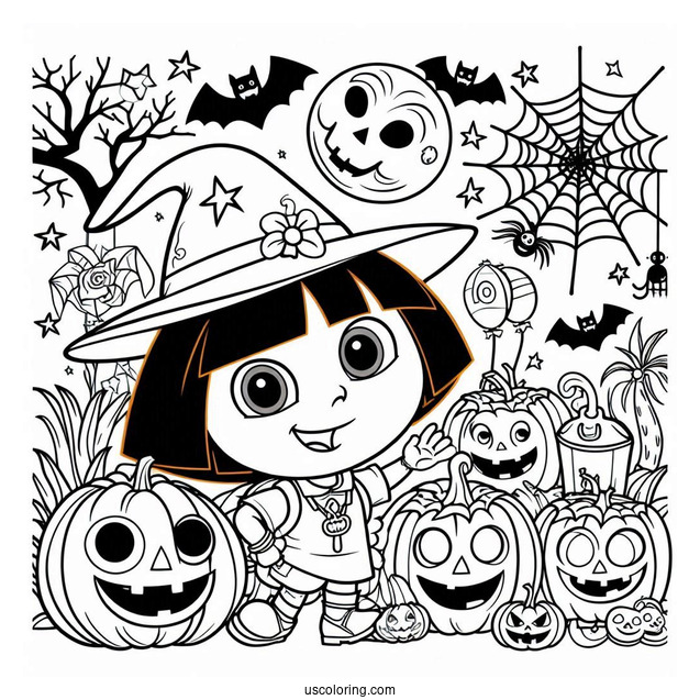Halloween Themed Dora The Explorer Coloring Page