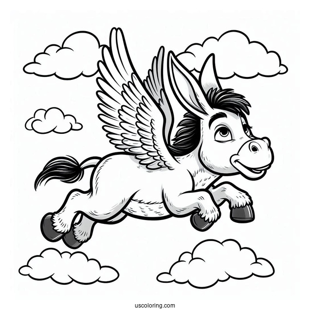 Flying Donkey Coloring Page