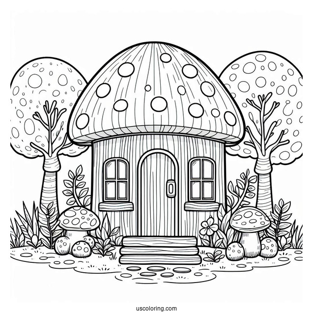 Mushroom Coloring Page House With Two Windows