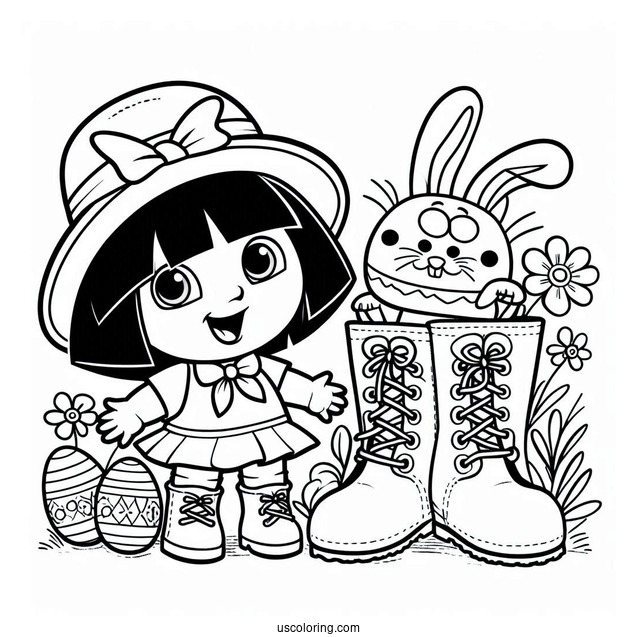 Boots And Dora Dressed Up For Easter To Color
