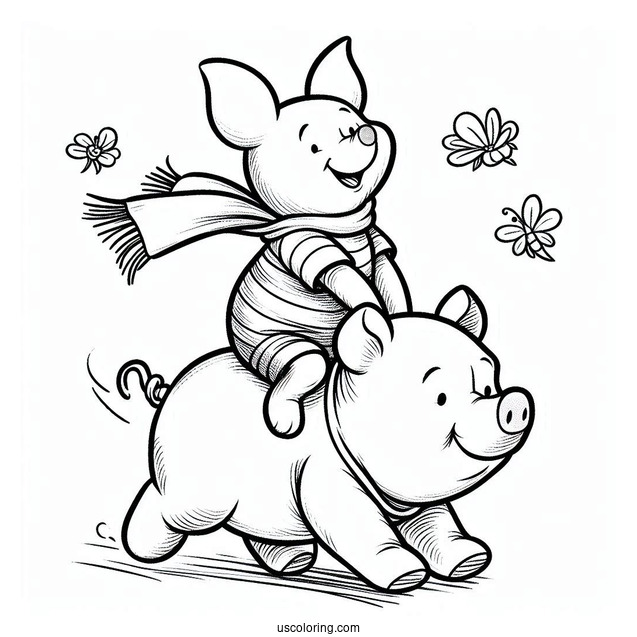Piglet Coloring Page Riding On Winnie The Pooh's Back