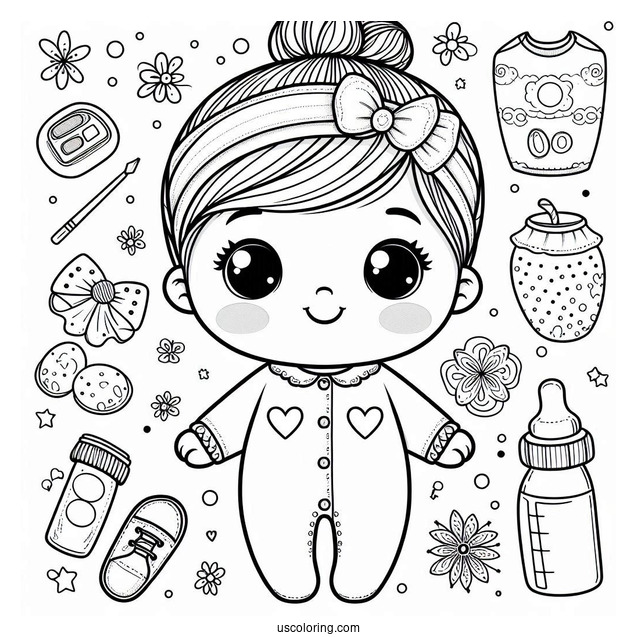 Happy Baby Coloring Page Girl In Onesie And Headband