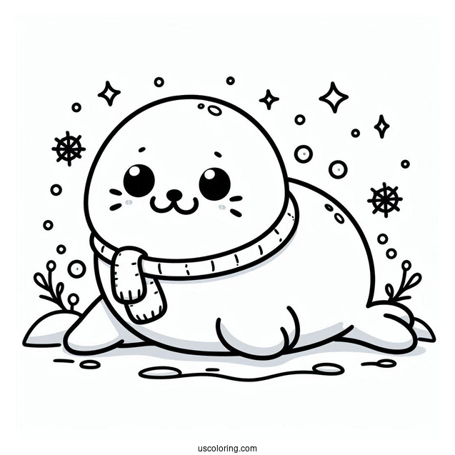 Kawaii Seal Coloring Page Lying On Snow