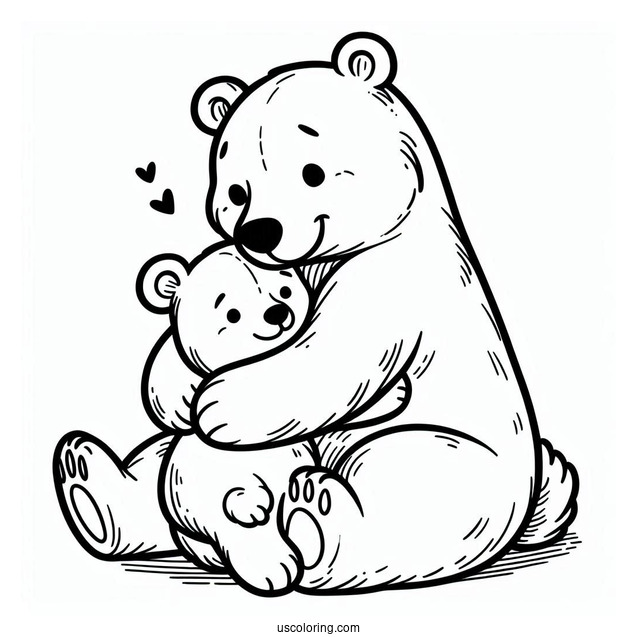Easy Bear Cub Hugging Mama Bear Coloring Page