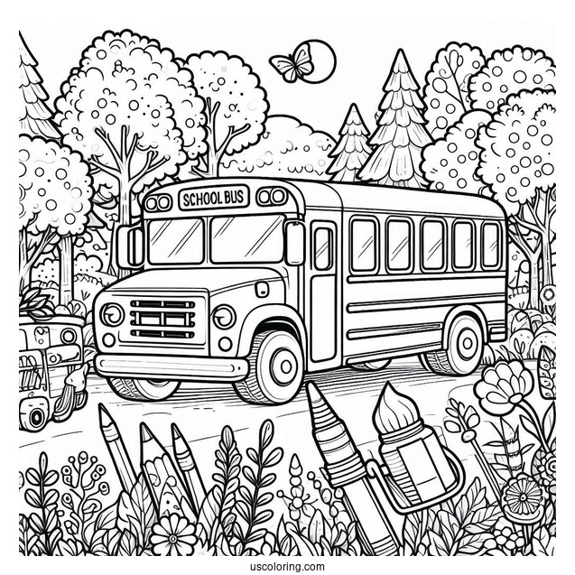 Cute Mini School Bus Coloring Sheet