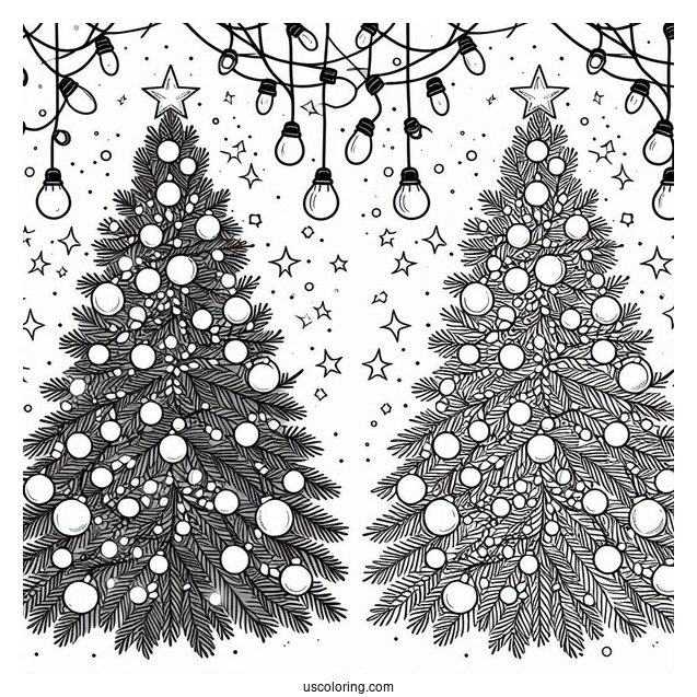 Christmas Tree With Lots Of Lights To Color