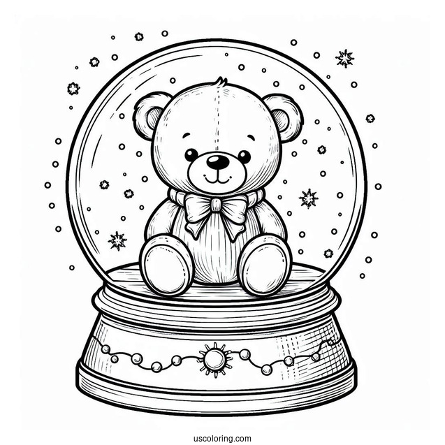 Simple Teddy Bear Snow Globe Coloring Page For Kids