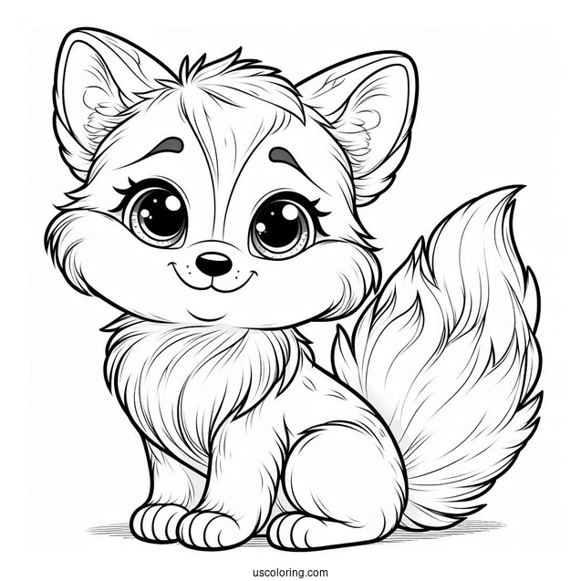 Smiling Realistic Fox Coloring Page