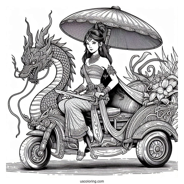 Raya Sitting On Top Of Tuk Tuk With Her Sword