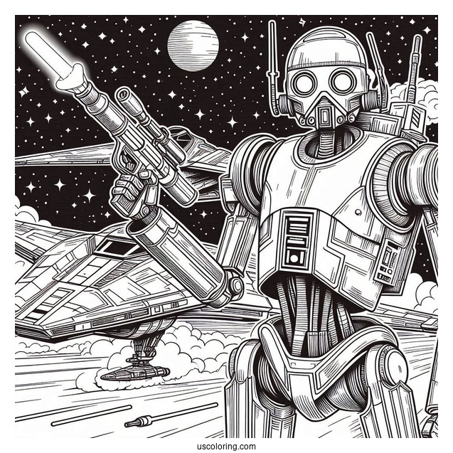 Battle Droid Holding Blaster In Starship Coloring Sheet