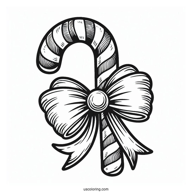 Festive Candy Cane Coloring Page With Pretty Bow