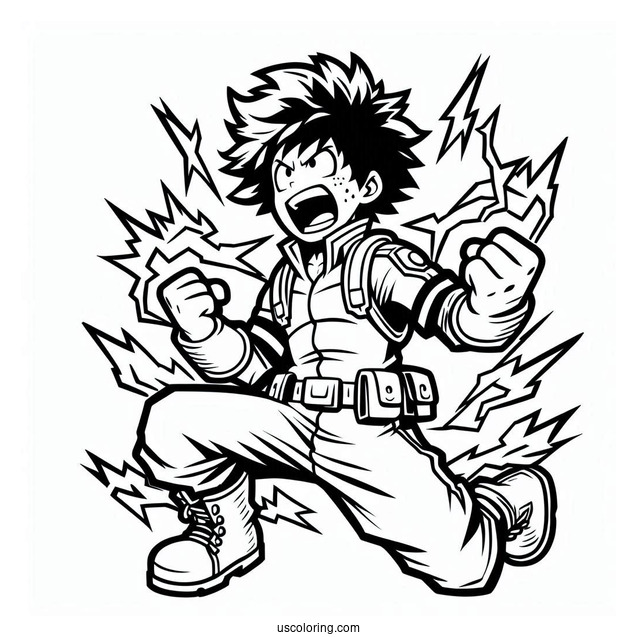 Deku Coloring Page Power Up In Battle